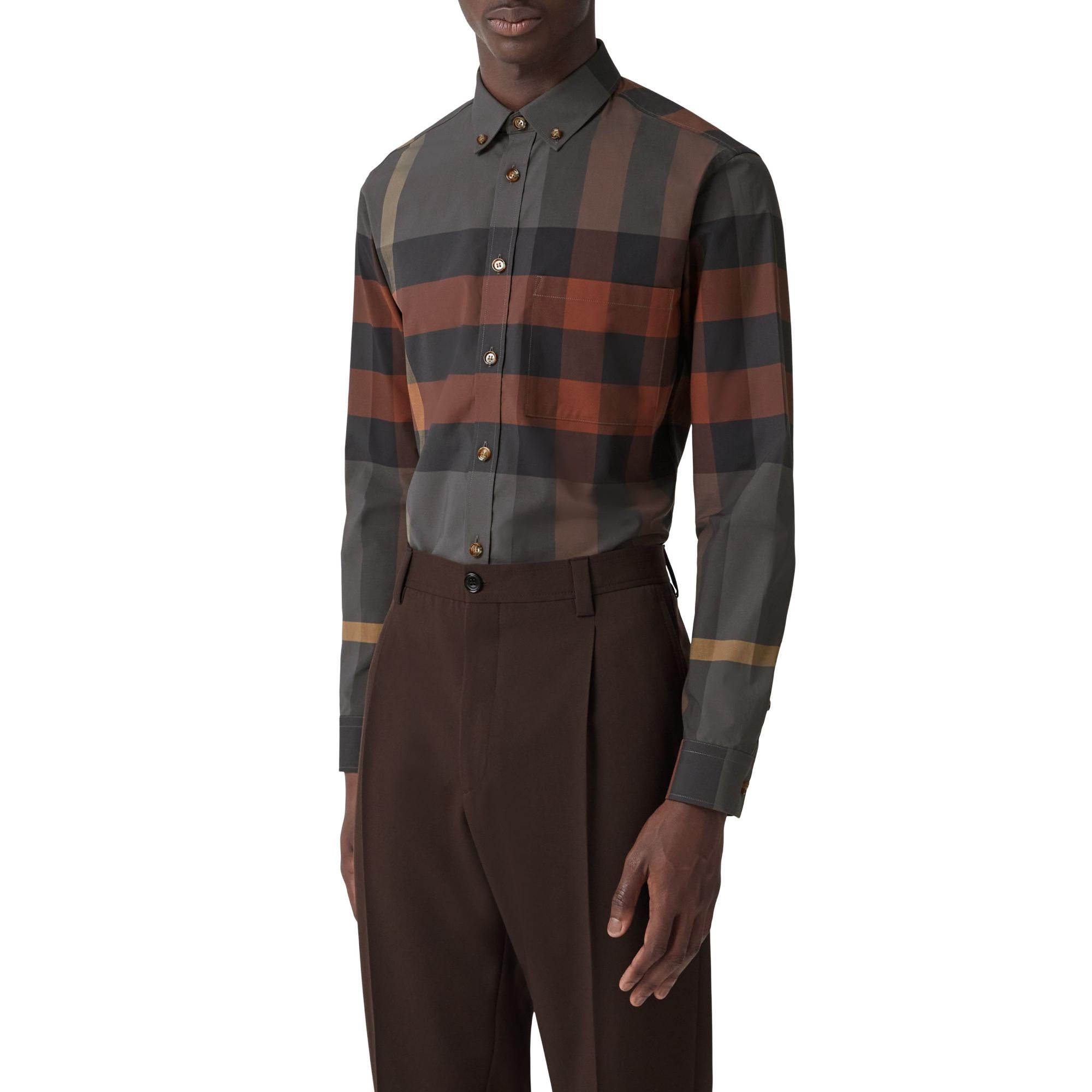 체크 스트레치 코튼 포플린 셔츠