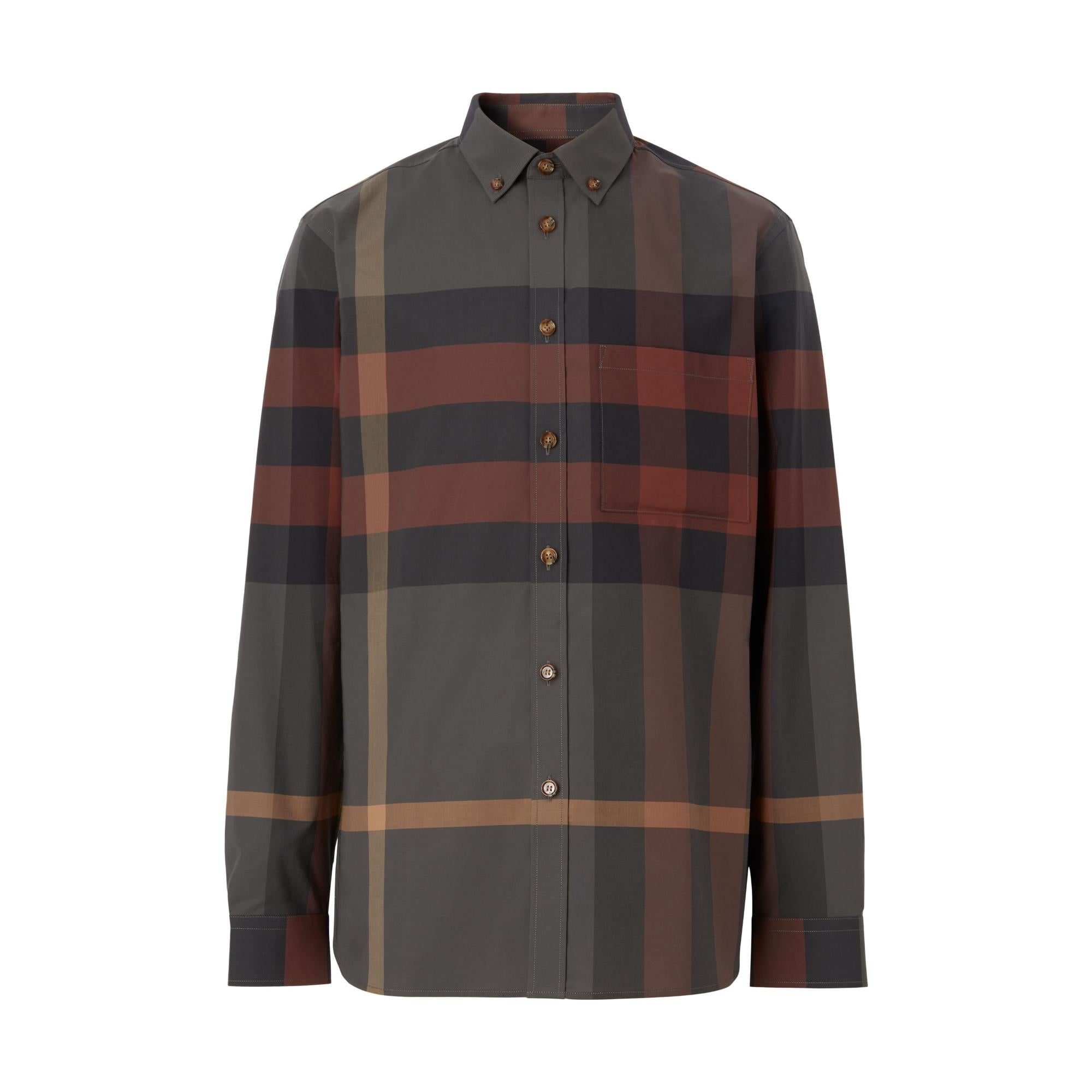 체크 스트레치 코튼 포플린 셔츠