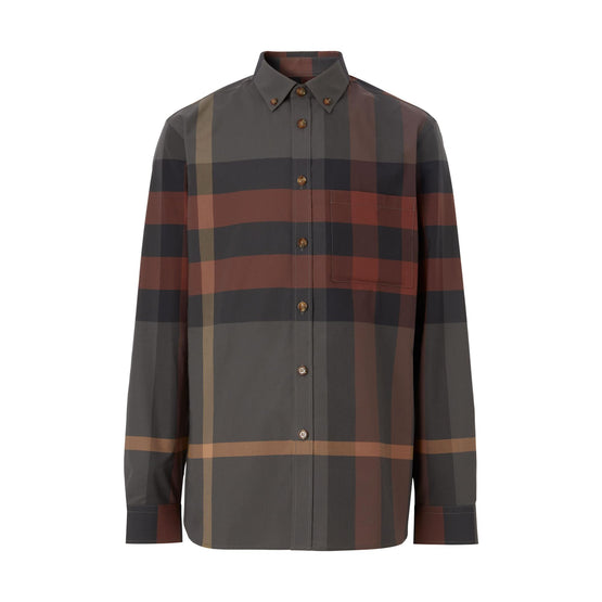 체크 스트레치 코튼 포플린 셔츠