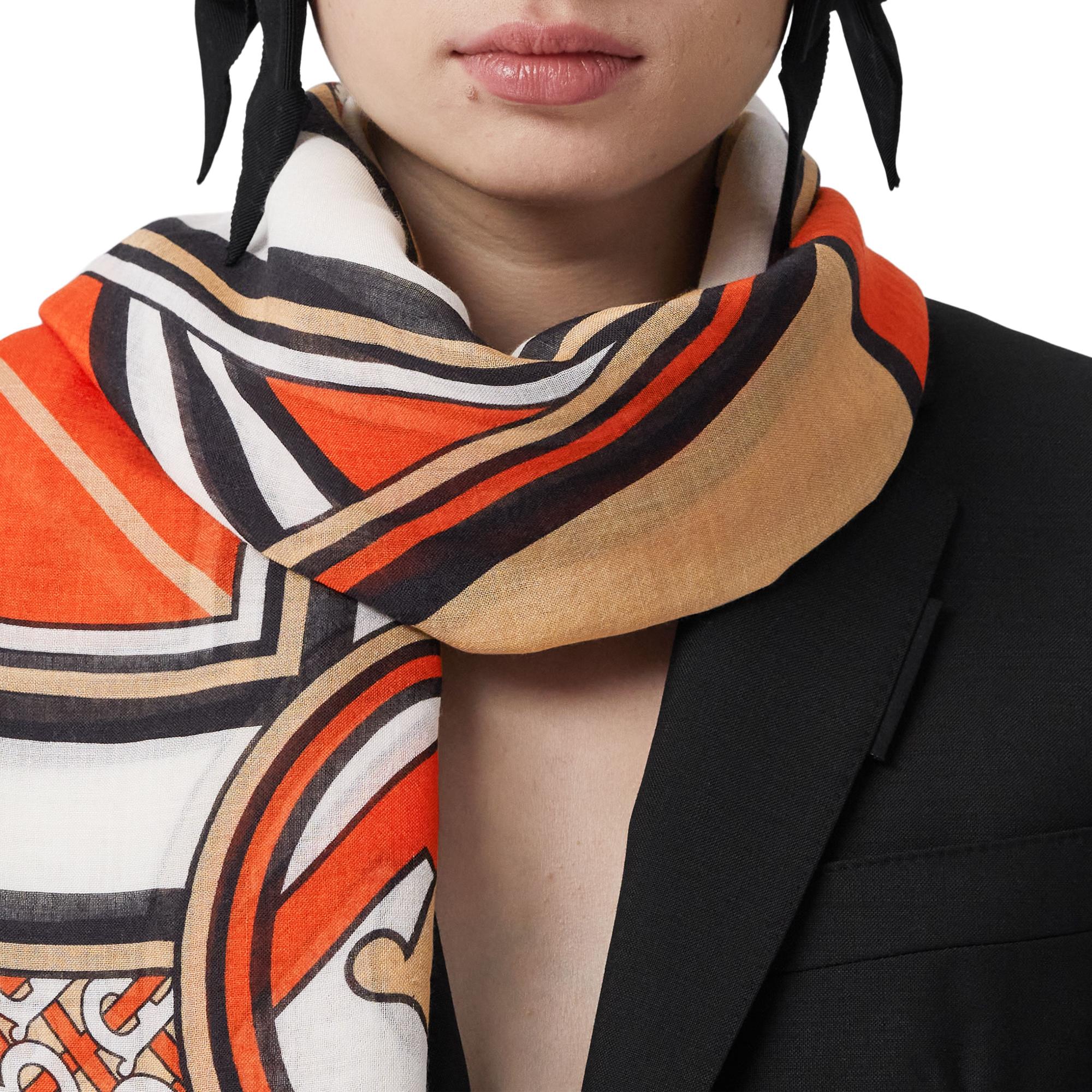 라지 몽타주 프린트 울 실크 스퀘어 스카프