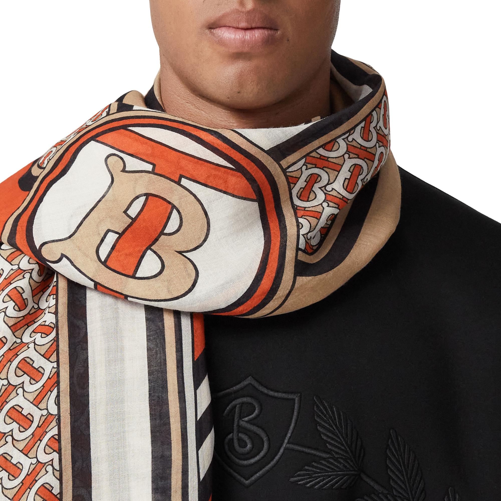 라지 몽타주 프린트 울 실크 스퀘어 스카프