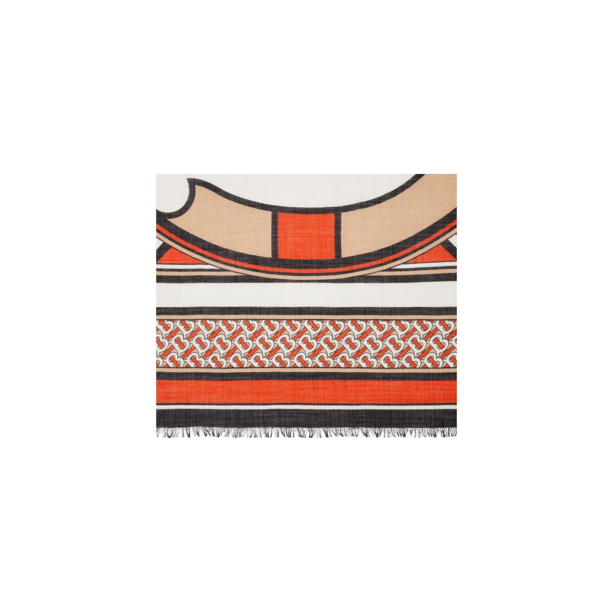 라지 몽타주 프린트 울 실크 스퀘어 스카프