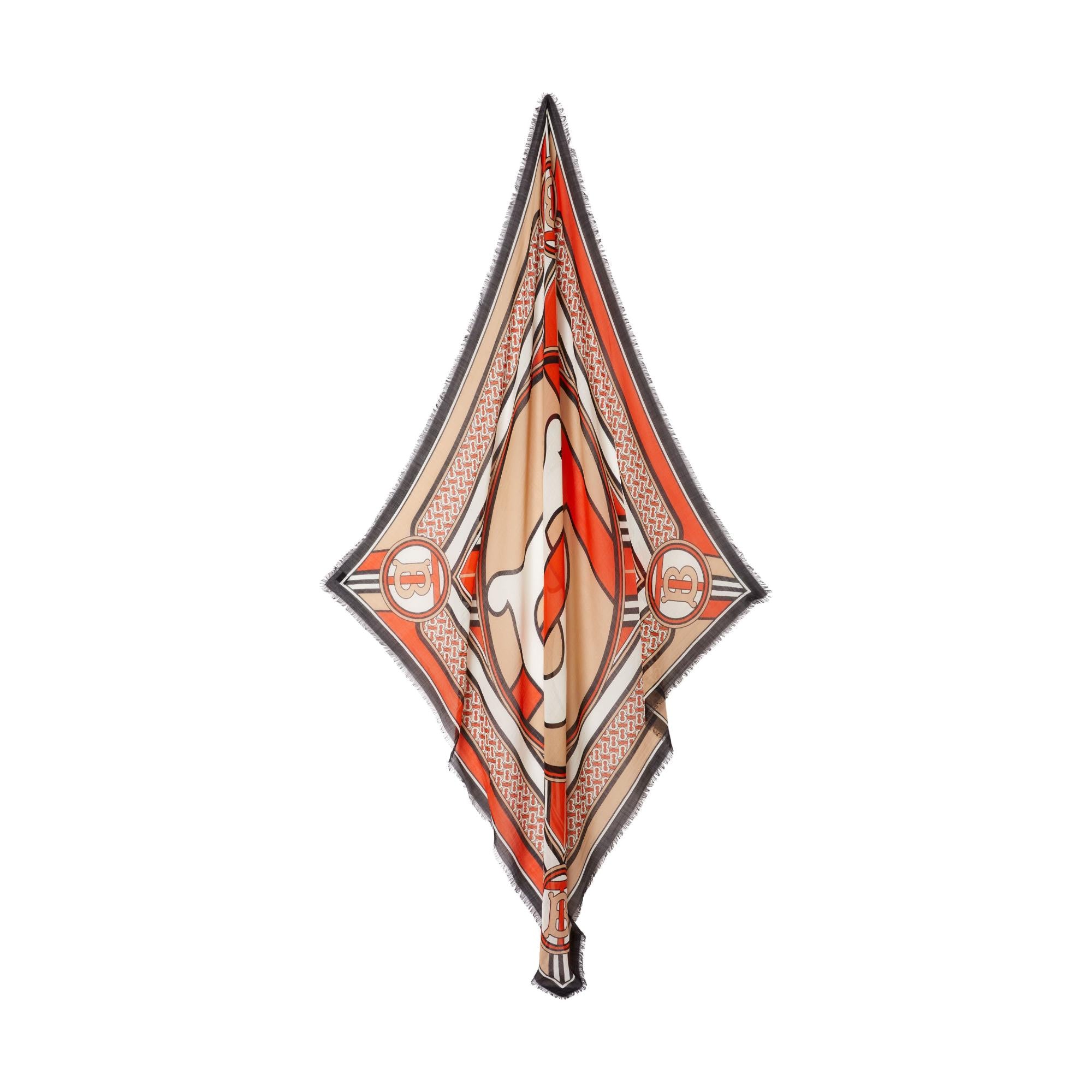 라지 몽타주 프린트 울 실크 스퀘어 스카프