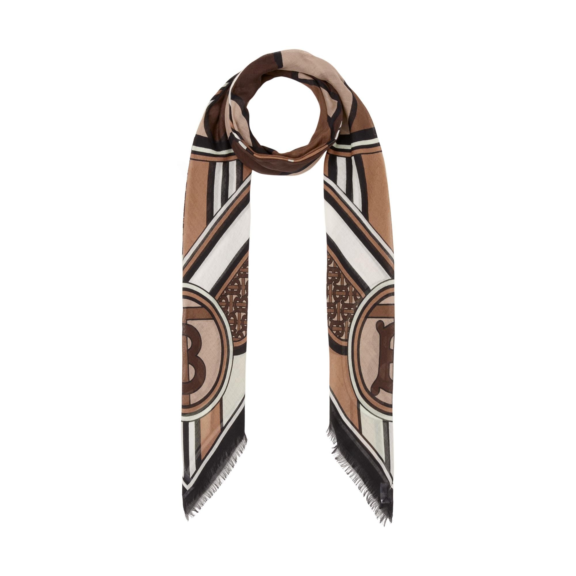 라지 몽타주 프린트 울 실크 스퀘어 스카프