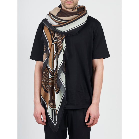 라지 몽타주 프린트 울 실크 스퀘어 스카프