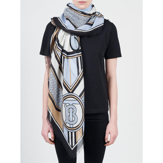 몽타주 프린트 울 실크 라지 스퀘어 스카프