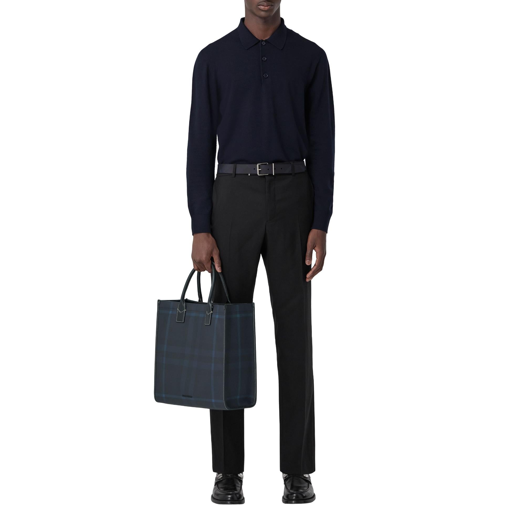 롱 슬리브 모노그램 모티프 울 블렌드 폴로셔츠