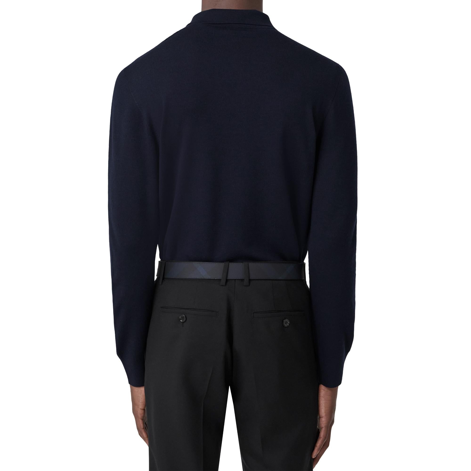 롱 슬리브 모노그램 모티프 울 블렌드 폴로셔츠