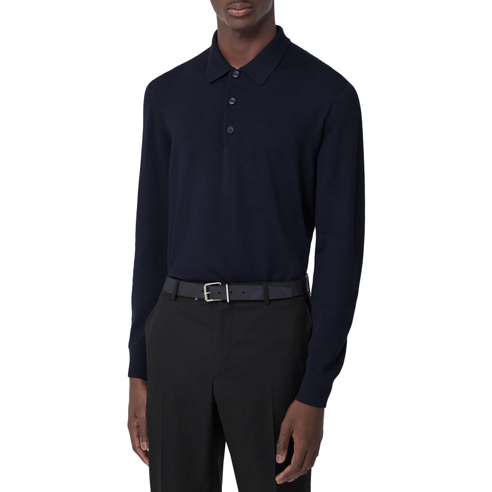 롱 슬리브 모노그램 모티프 울 블렌드 폴로셔츠