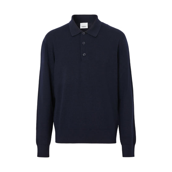 롱 슬리브 모노그램 모티프 울 블렌드 폴로셔츠