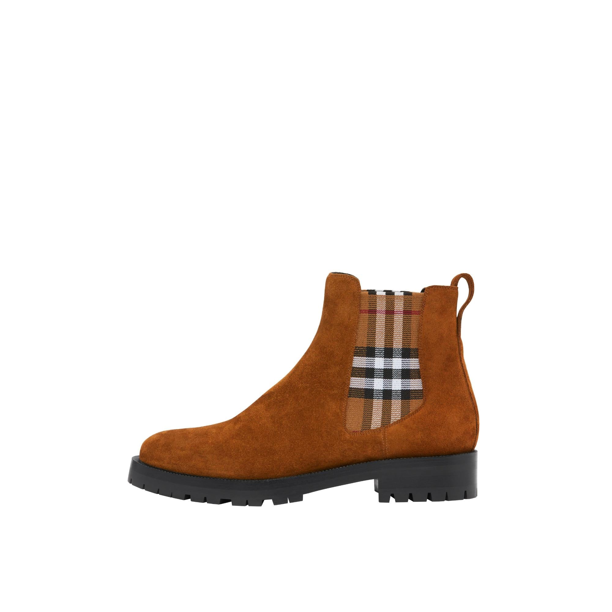 빈티지 체크 디테일 스웨이드 첼시 부츠