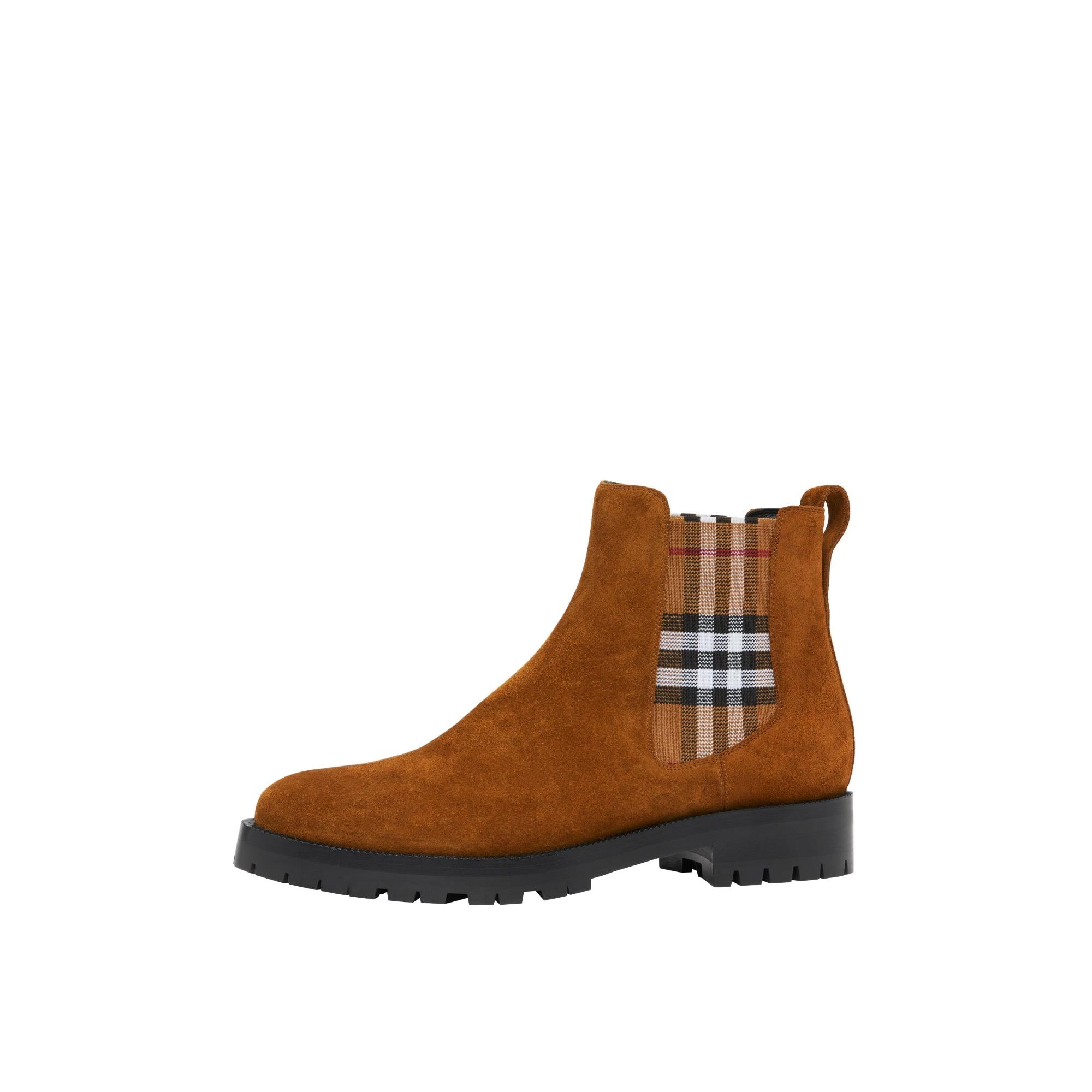 빈티지 체크 디테일 스웨이드 첼시 부츠