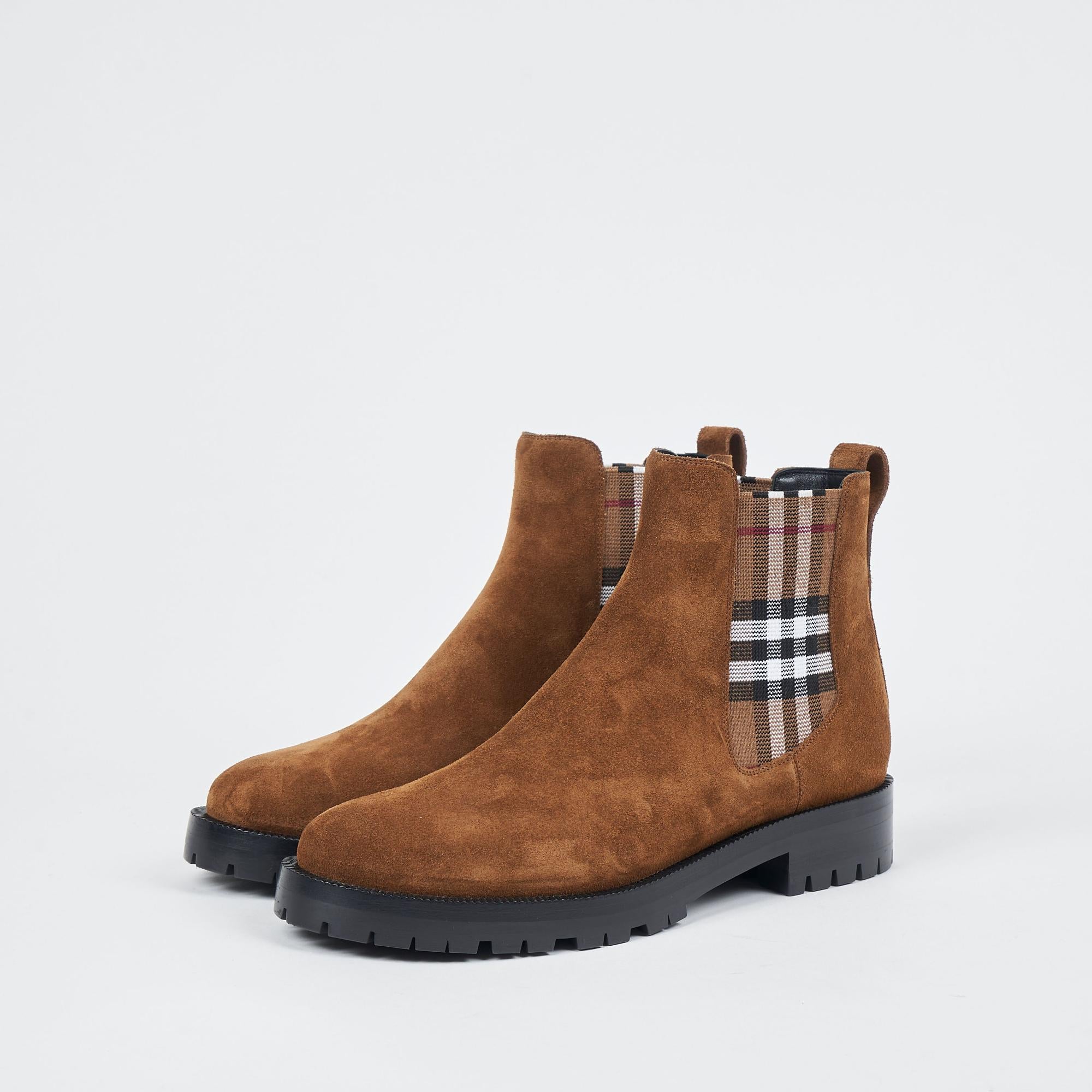 빈티지 체크 디테일 스웨이드 첼시 부츠