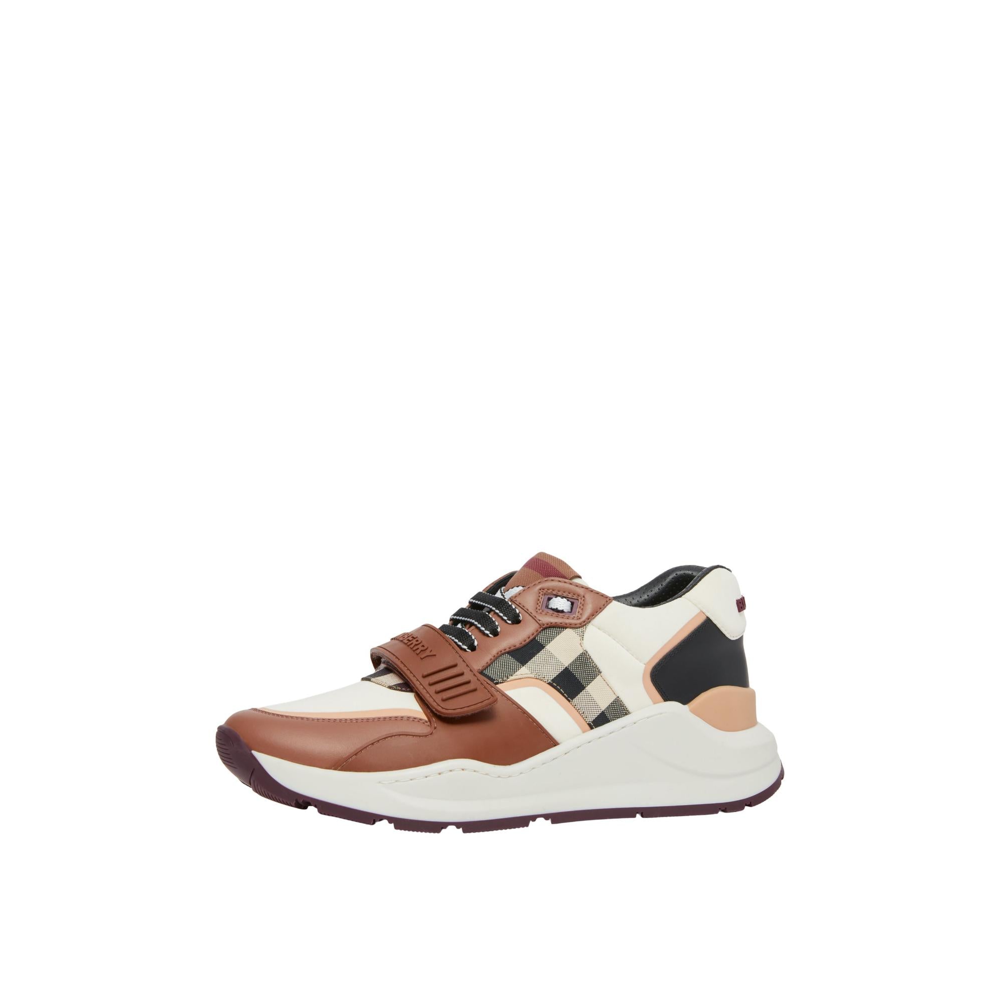 체크 코튼 나일론 레더 스니커즈