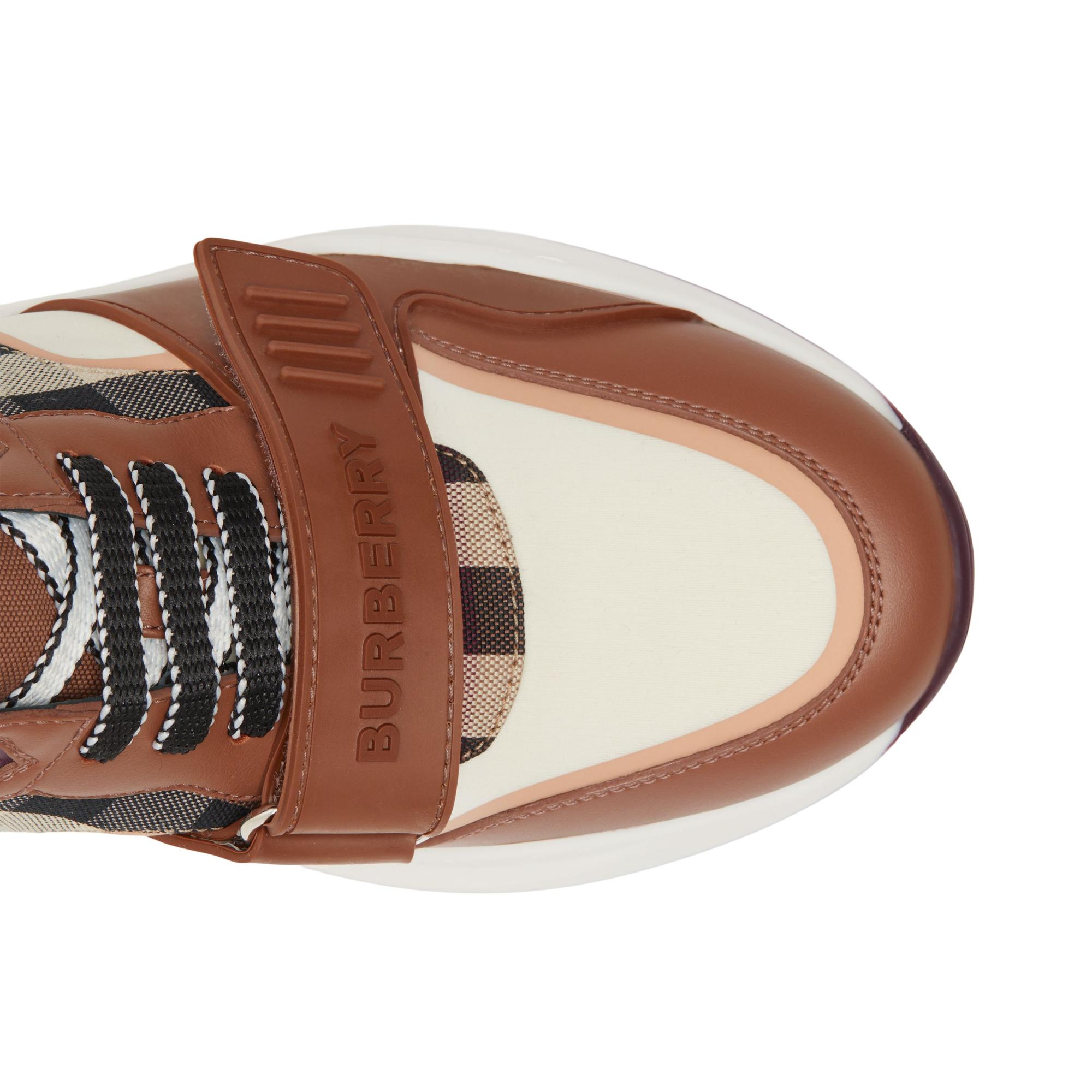 체크 코튼 나일론 레더 스니커즈