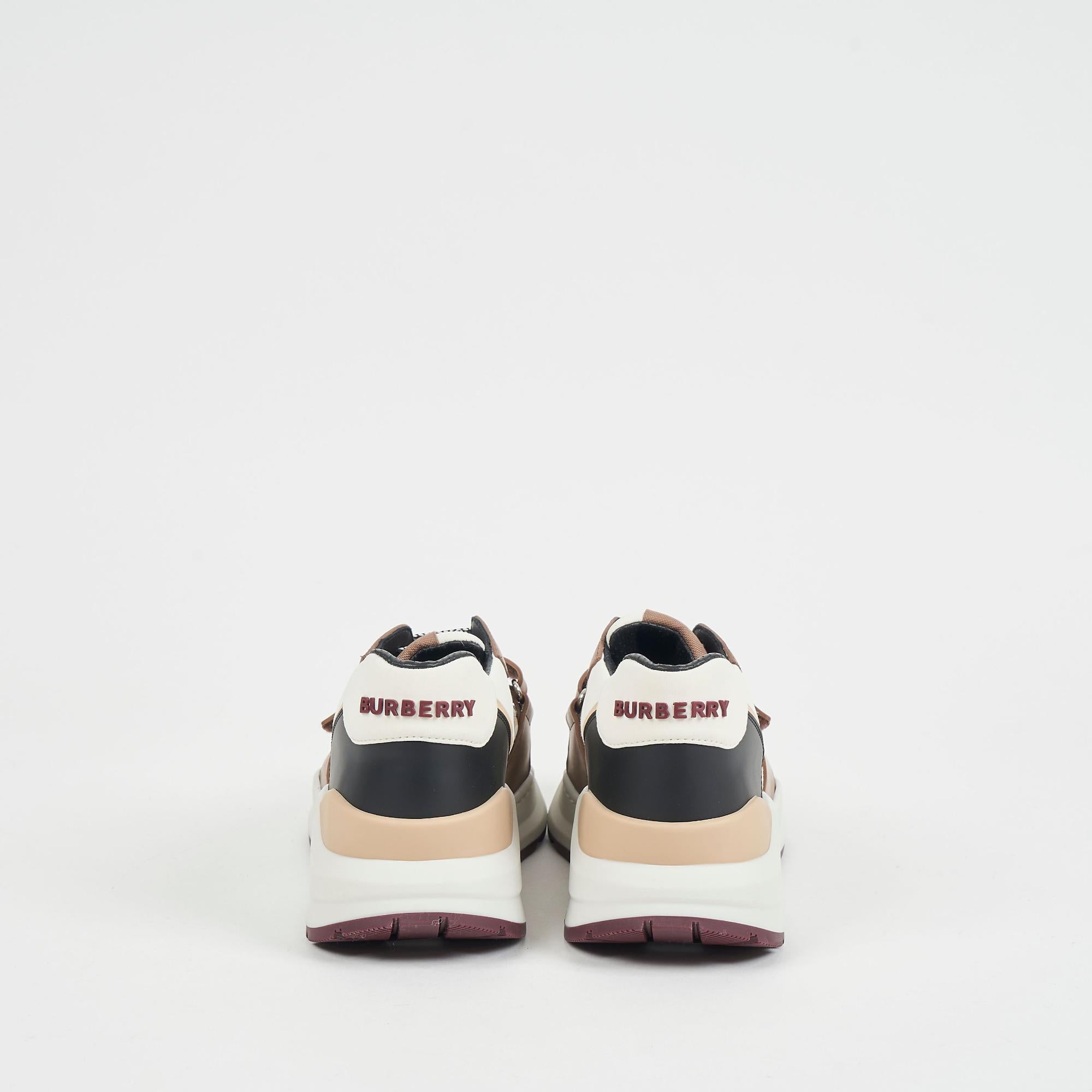 체크 코튼 나일론 레더 스니커즈