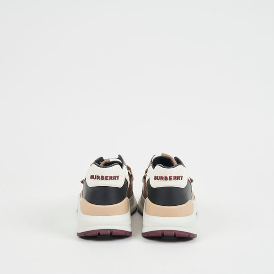 체크 코튼 나일론 레더 스니커즈