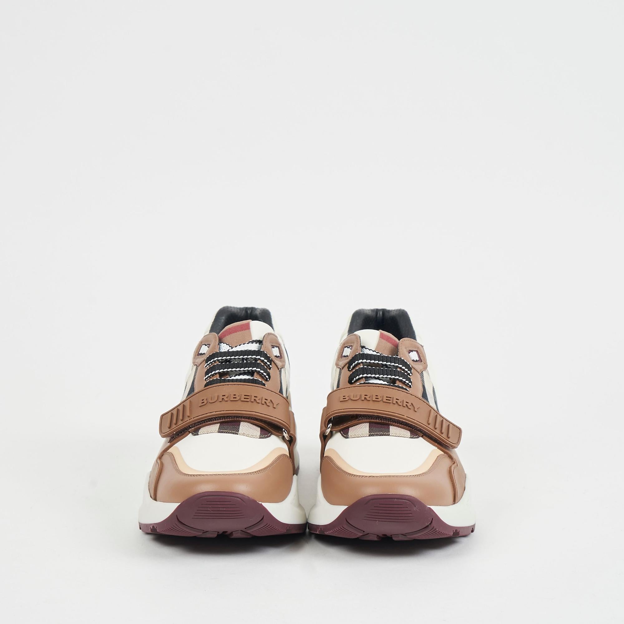 체크 코튼 나일론 레더 스니커즈