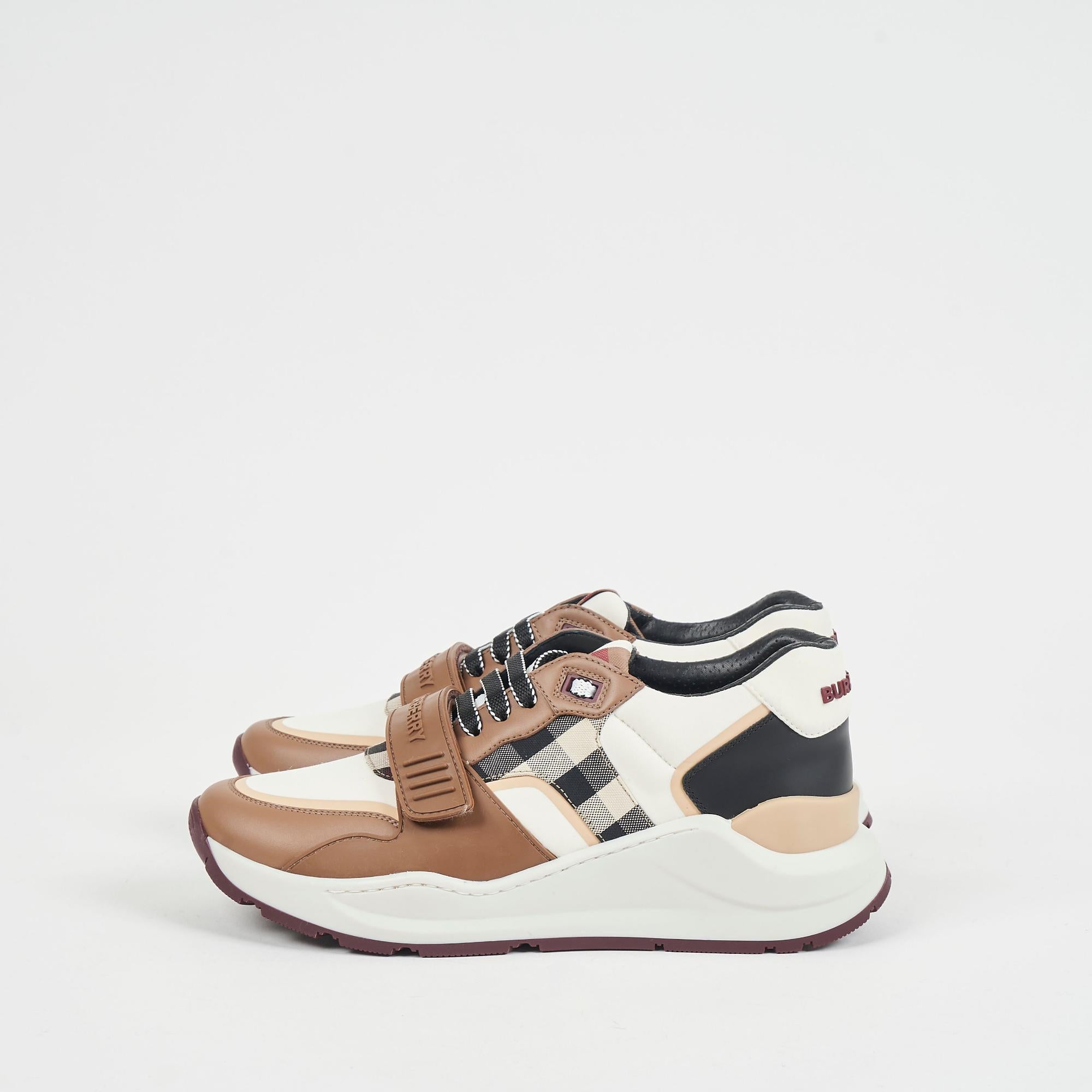 체크 코튼 나일론 레더 스니커즈