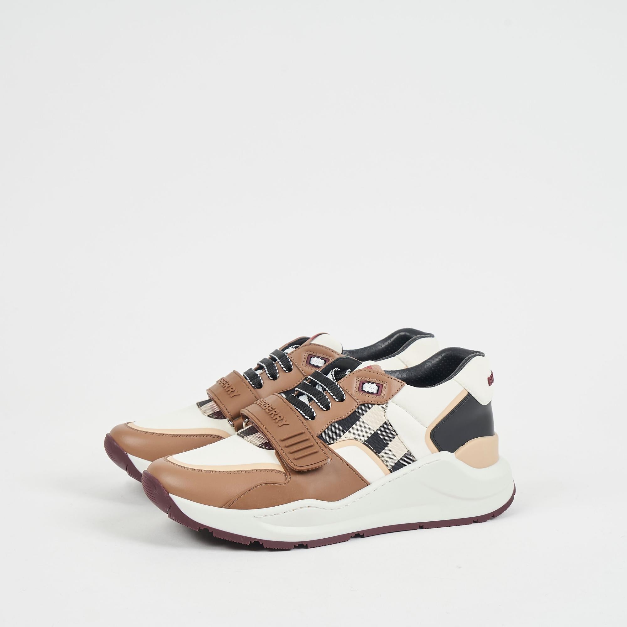 체크 코튼 나일론 레더 스니커즈