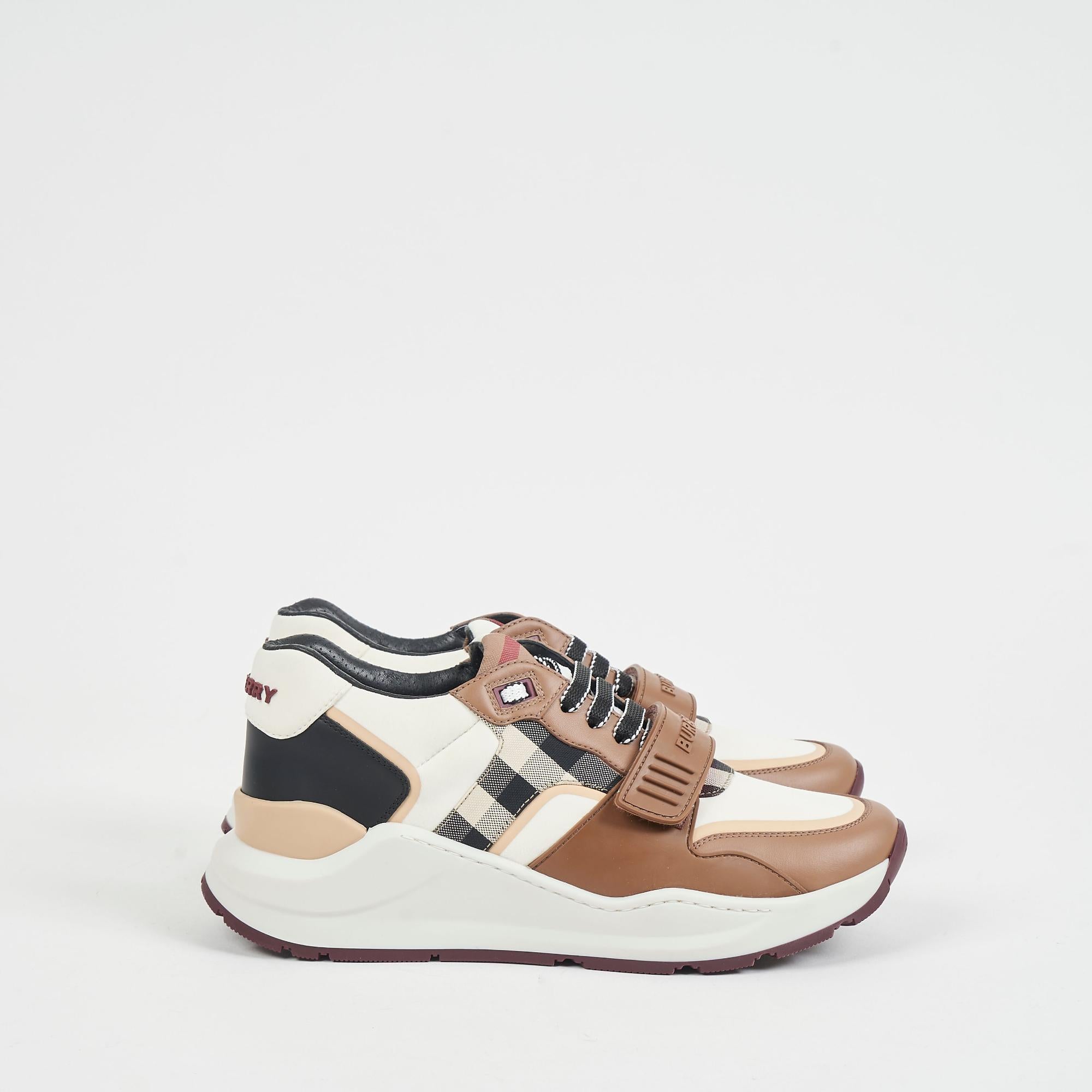 체크 코튼 나일론 레더 스니커즈