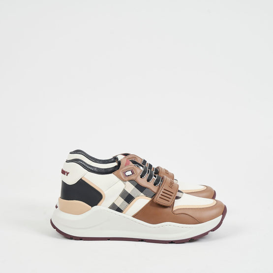 체크 코튼 나일론 레더 스니커즈