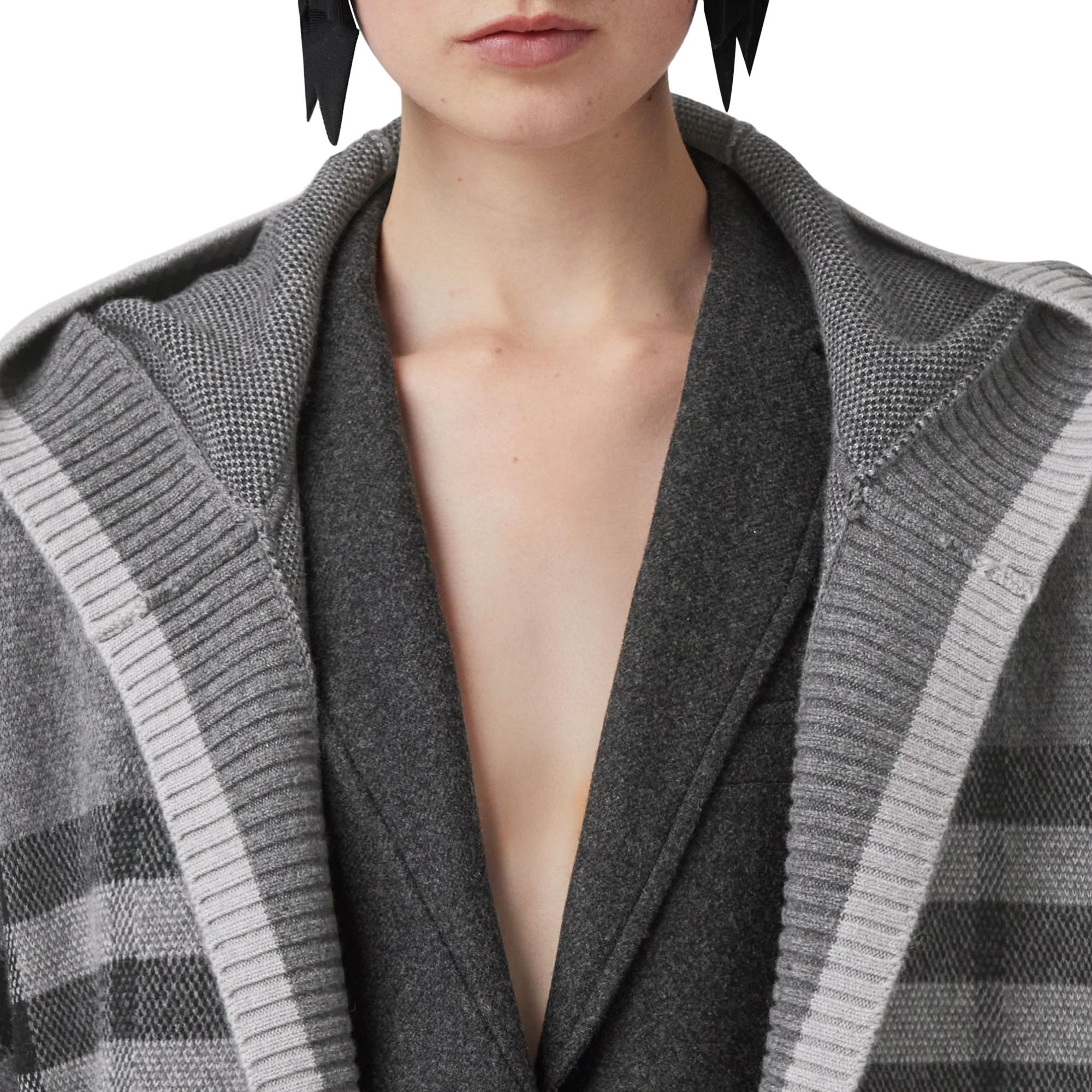 체크 울 캐시미어 블렌드 후드 케이프