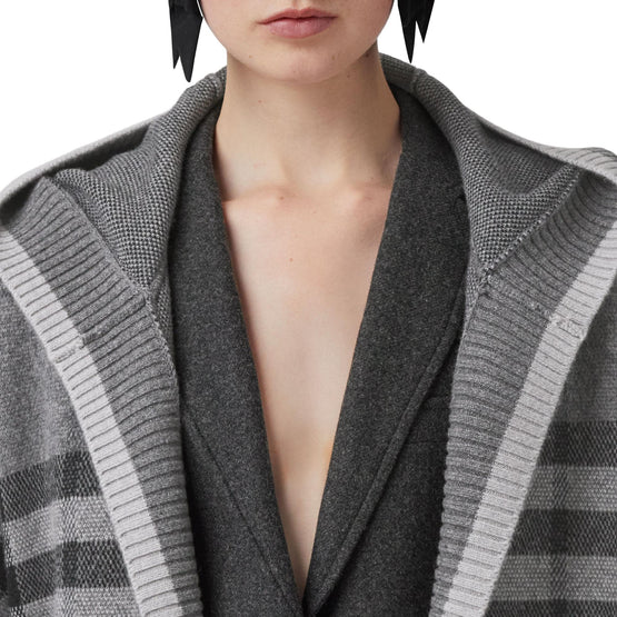 체크 울 캐시미어 블렌드 후드 케이프