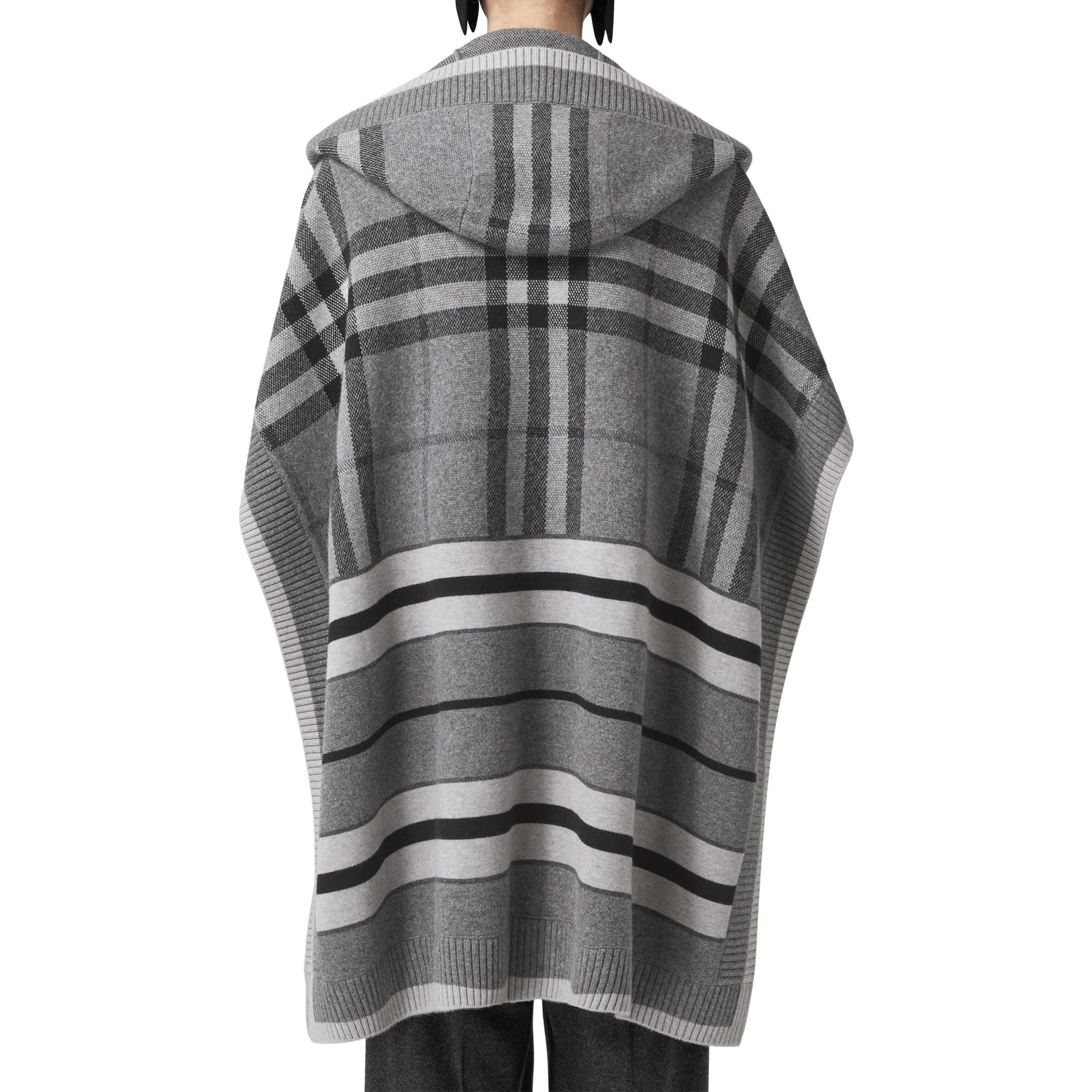 체크 울 캐시미어 블렌드 후드 케이프