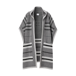 체크 울 캐시미어 블렌드 후드 케이프