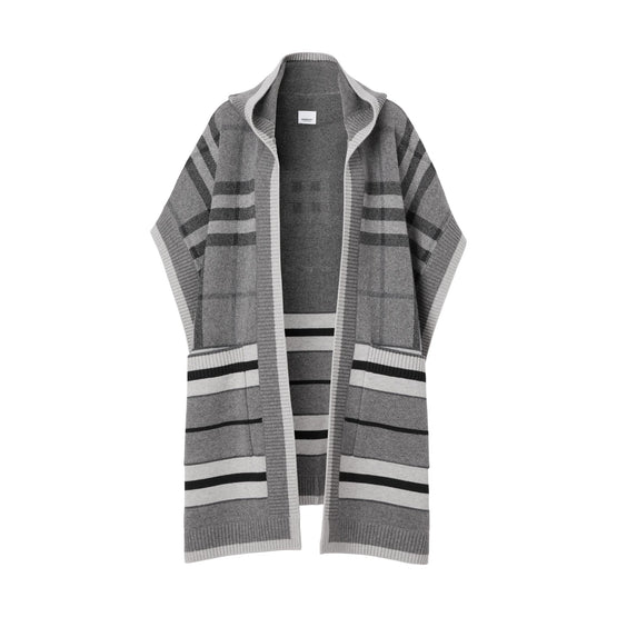 체크 울 캐시미어 블렌드 후드 케이프