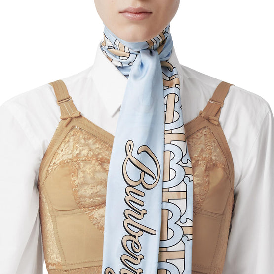 몽타주 프린트 실크 스키니 스카프