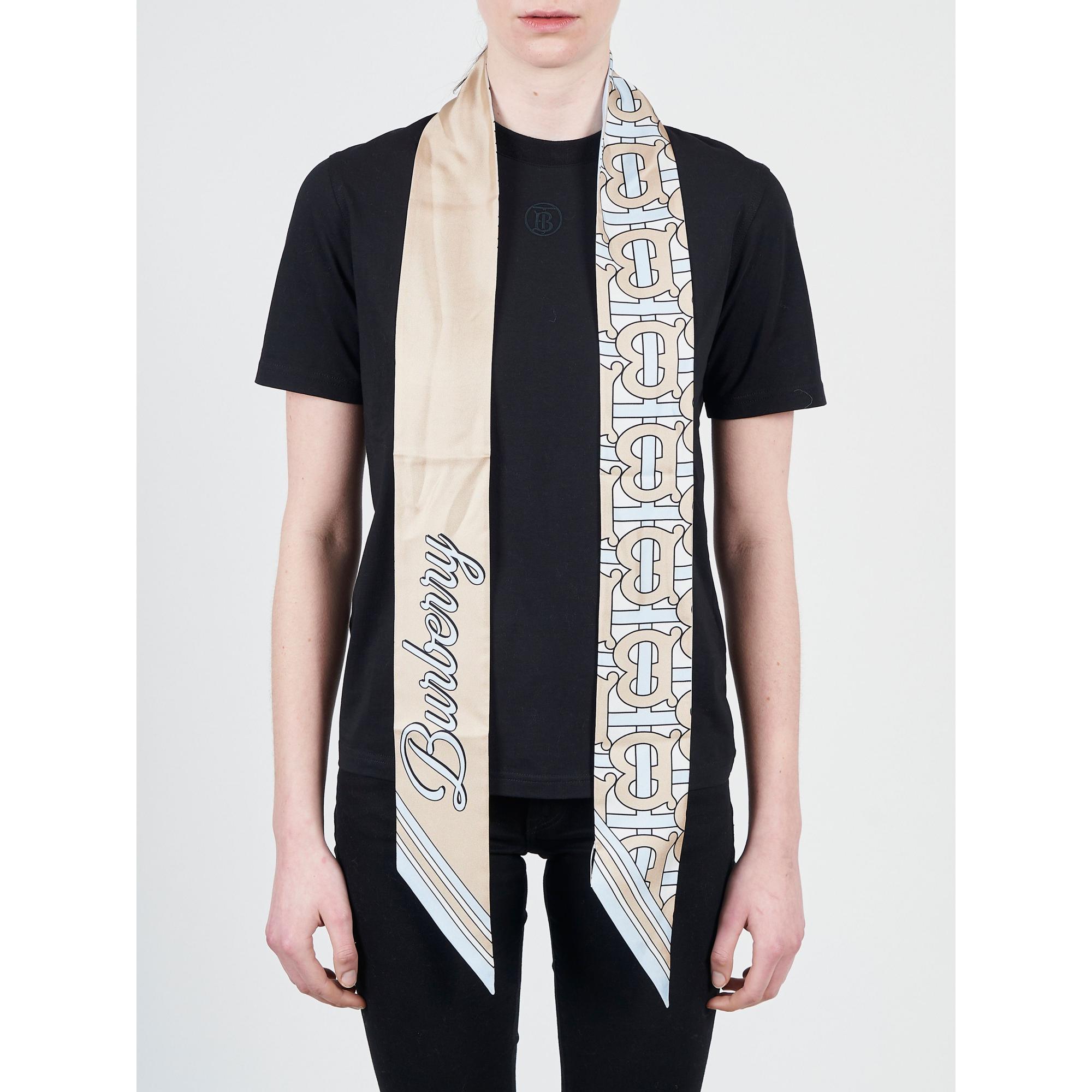 몽타주 프린트 실크 스키니 스카프