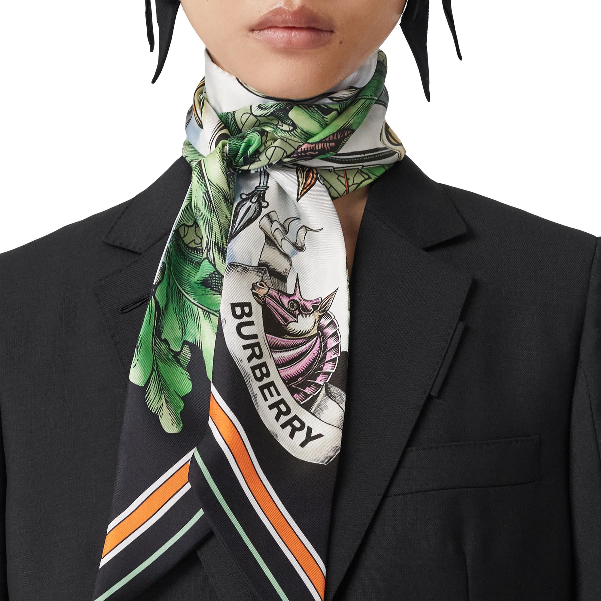 EKD 모노그램 프린트 실크 스키니 스카프