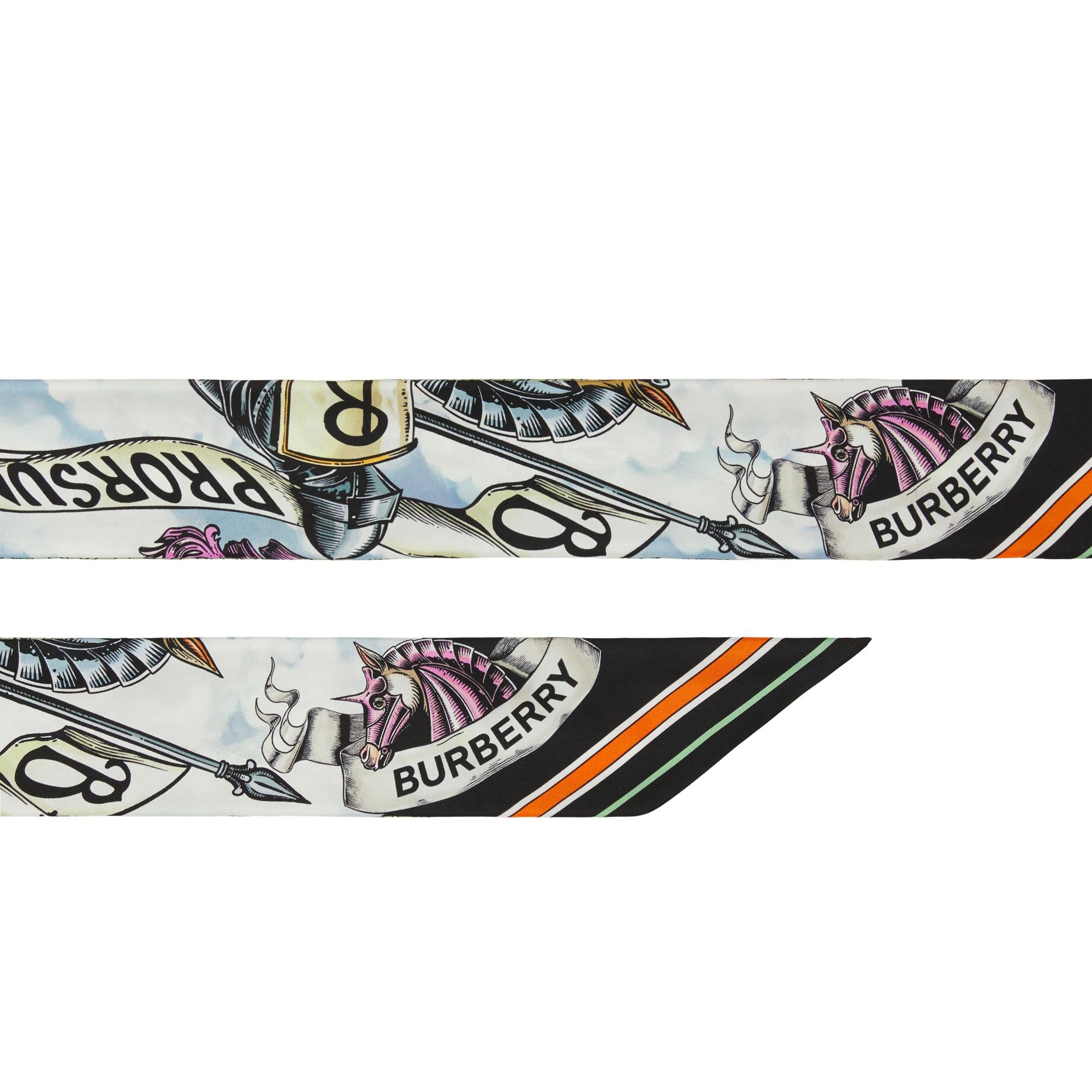 EKD 모노그램 프린트 실크 스키니 스카프