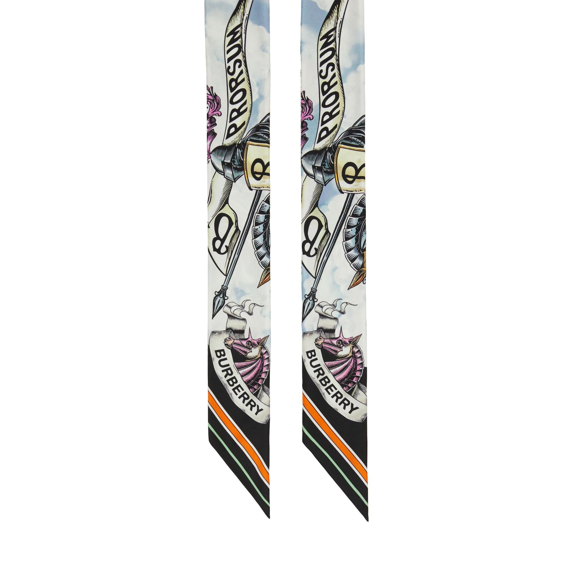 EKD 모노그램 프린트 실크 스키니 스카프