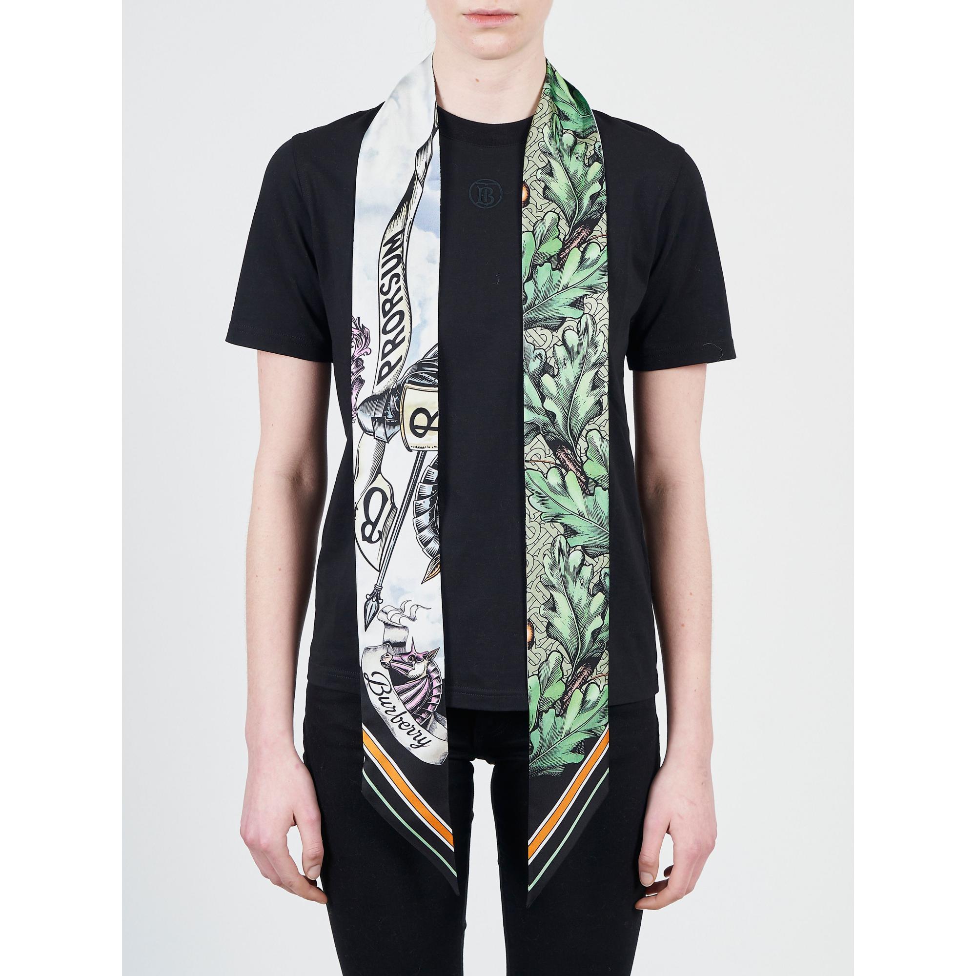 EKD 모노그램 프린트 실크 스키니 스카프