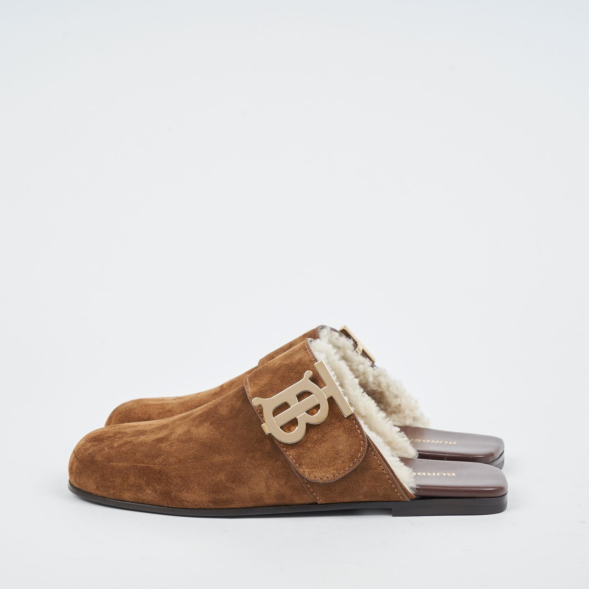 모노그램 디테일 시얼링 라이닝 스웨이드 뮬