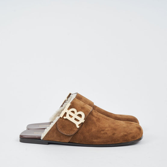 모노그램 디테일 시얼링 라이닝 스웨이드 뮬