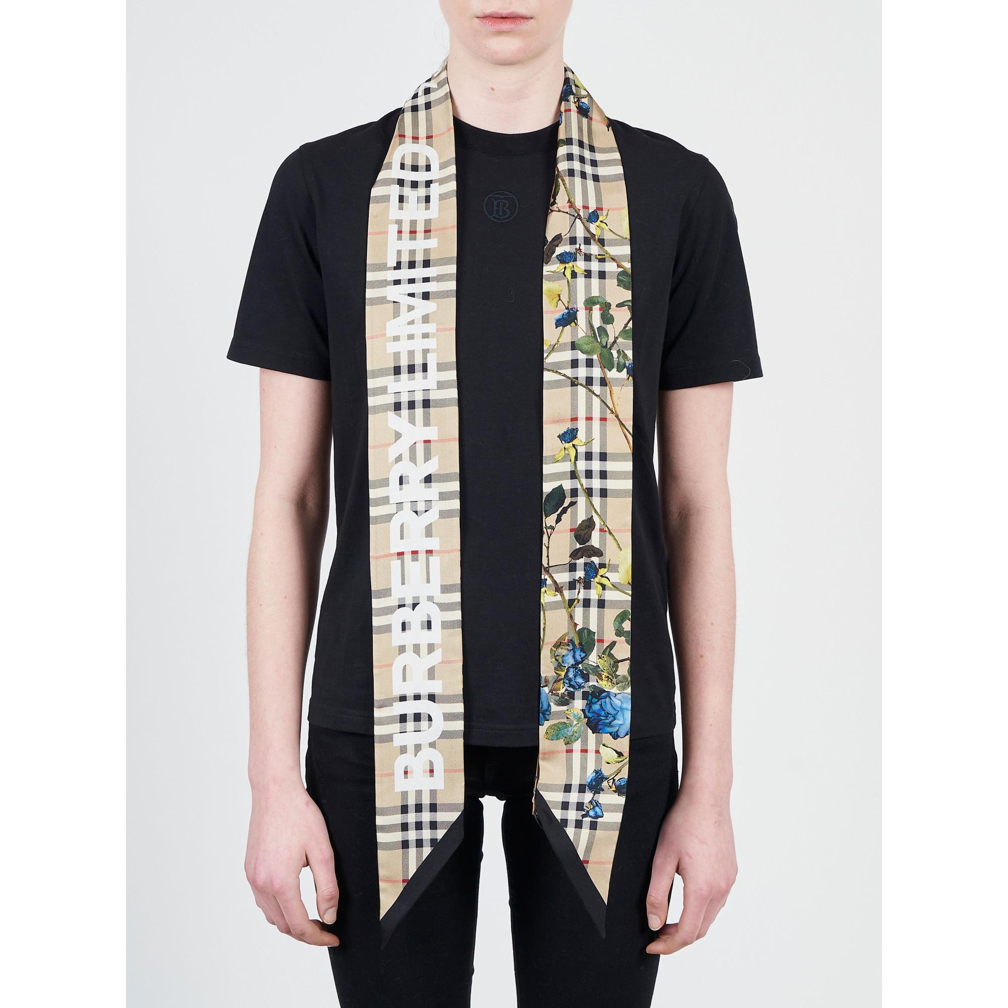 몽타주 프린트 실크 스키니 스카프