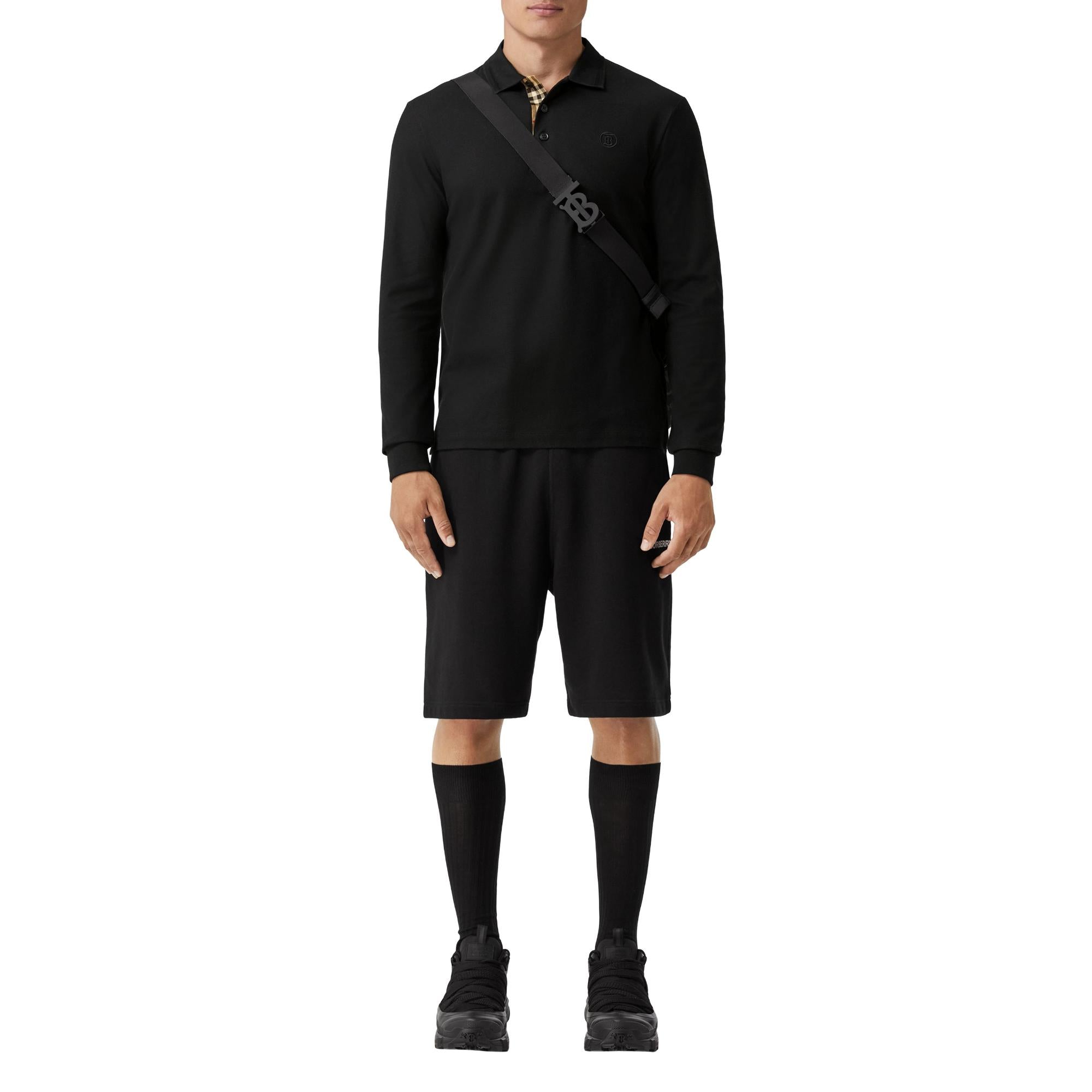 롱 슬리브 모노그램 모티프 코튼 폴로셔츠