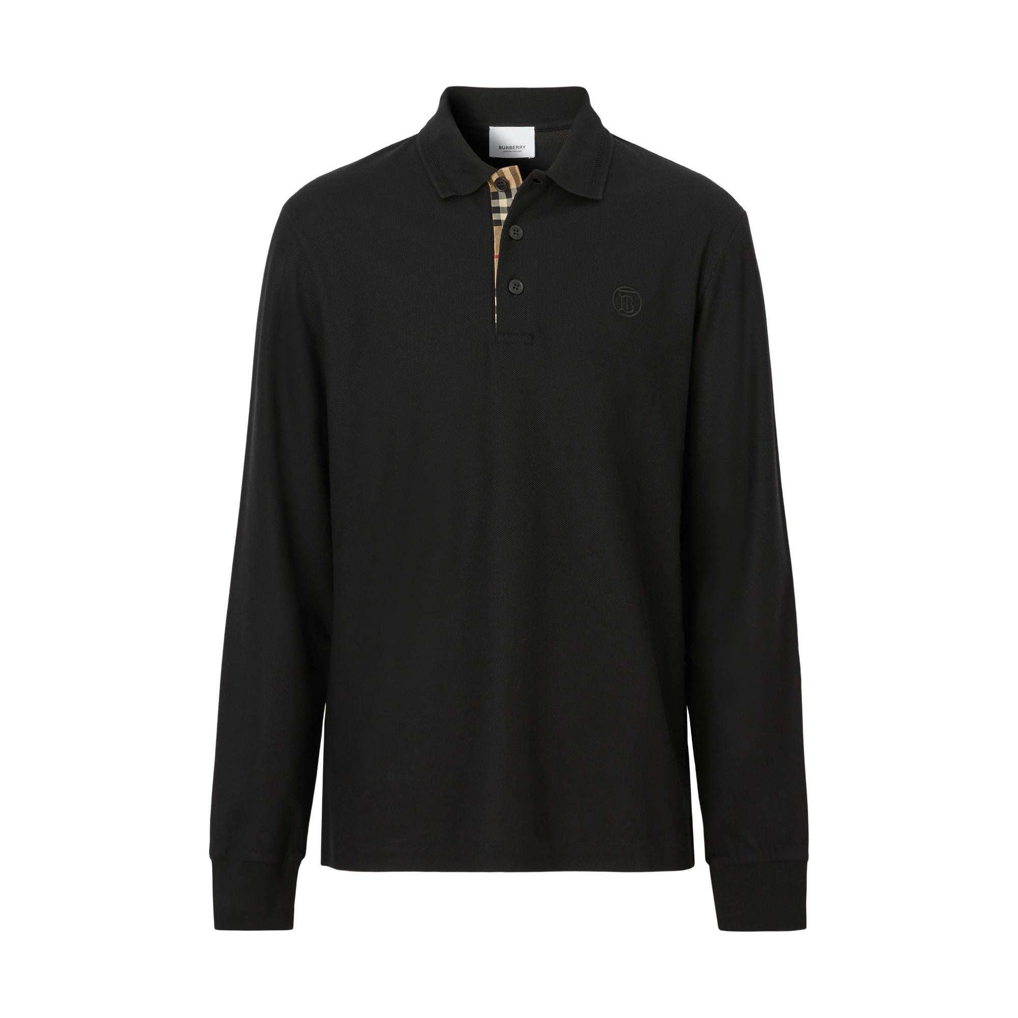 롱 슬리브 모노그램 모티프 코튼 폴로셔츠