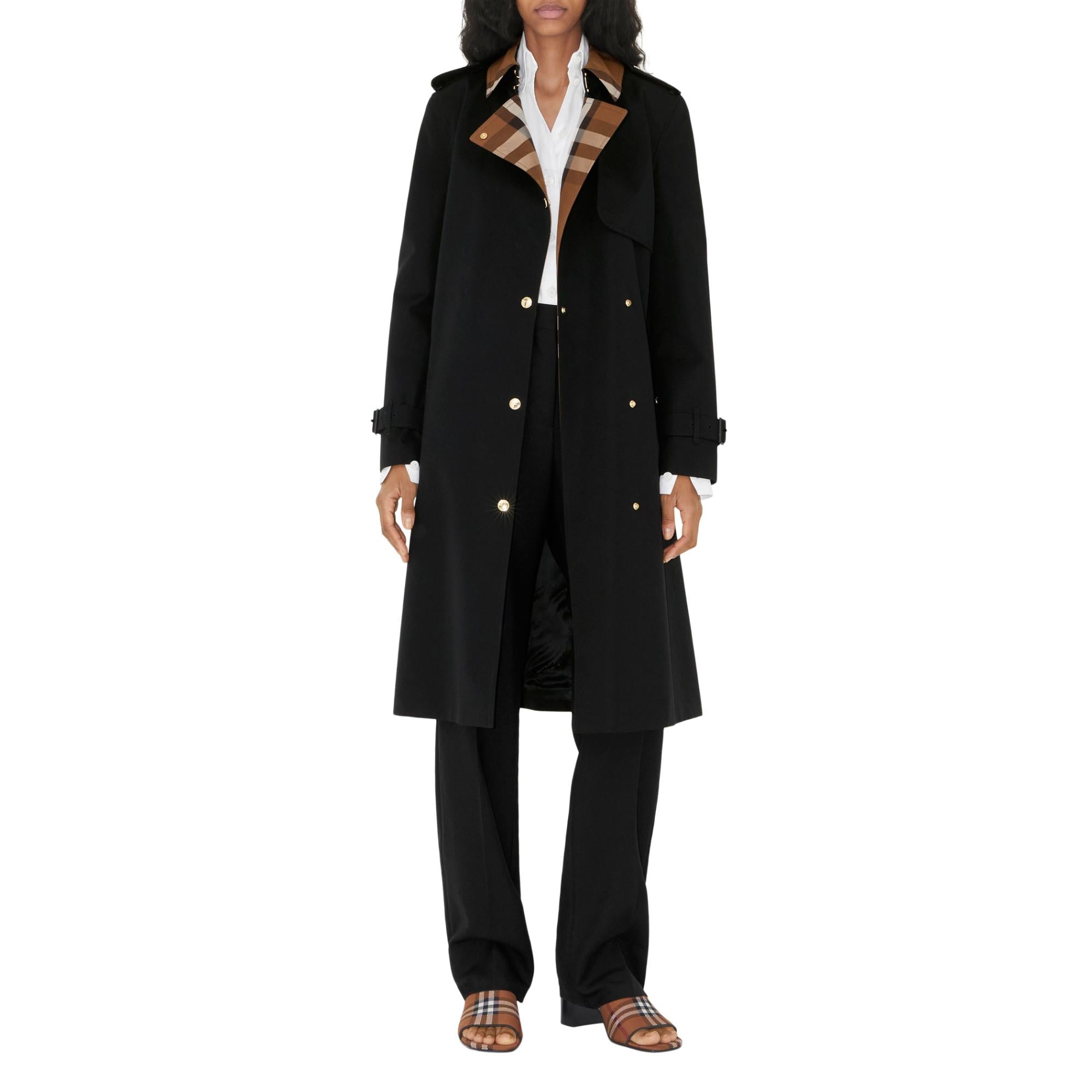 롱 체크 칼라 개버딘 트렌치코트