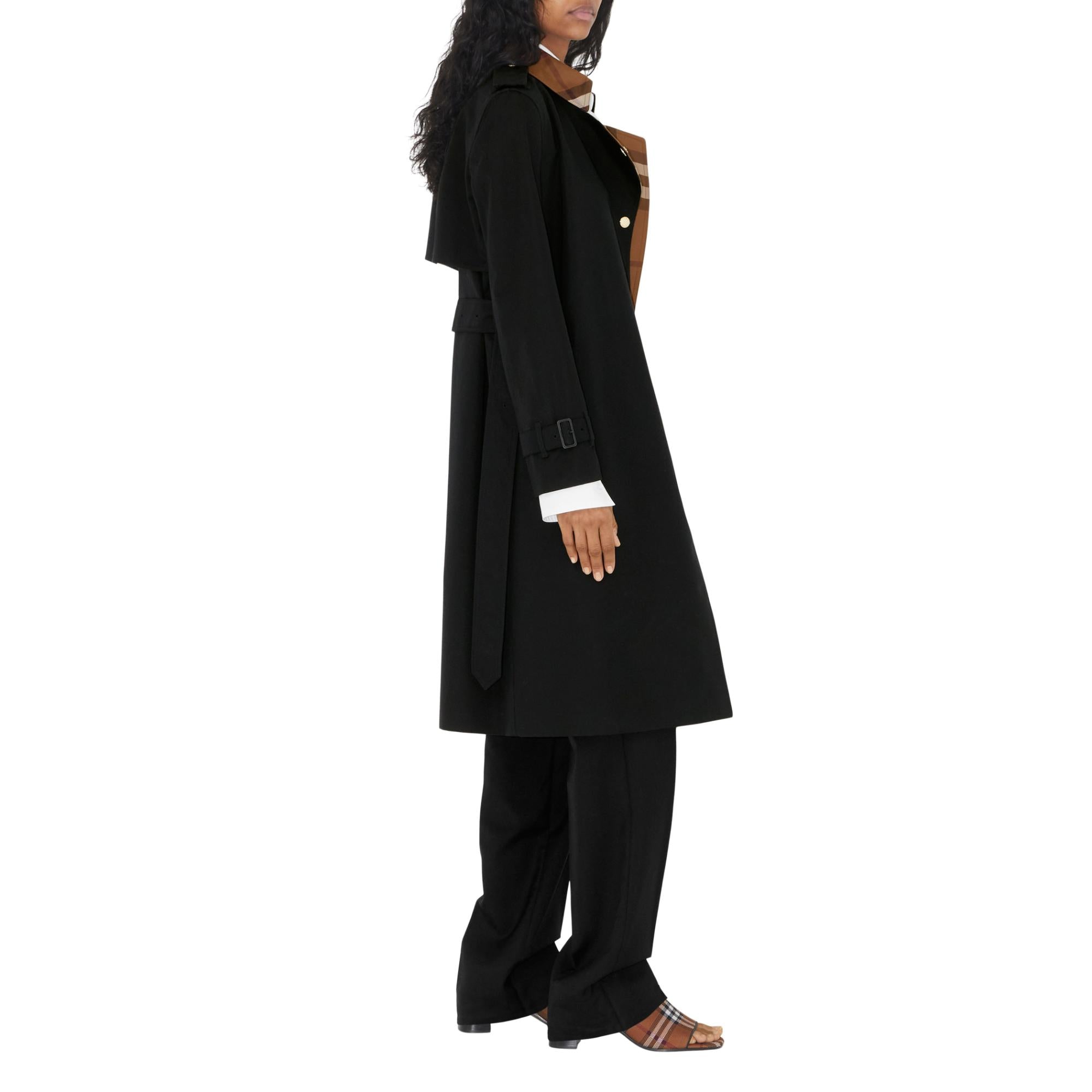 롱 체크 칼라 개버딘 트렌치코트