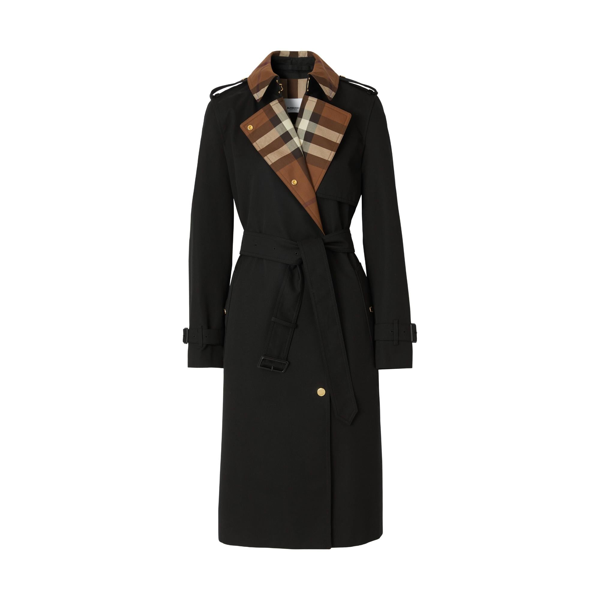 롱 체크 칼라 개버딘 트렌치코트