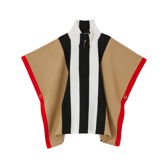 스트라이프 울 지퍼 프런트 케이프