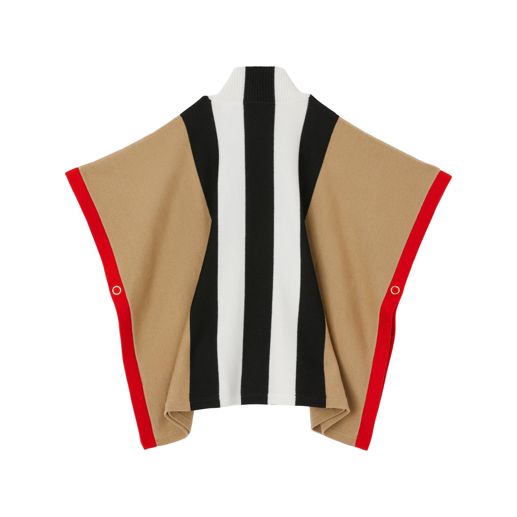 스트라이프 울 지퍼 프런트 케이프