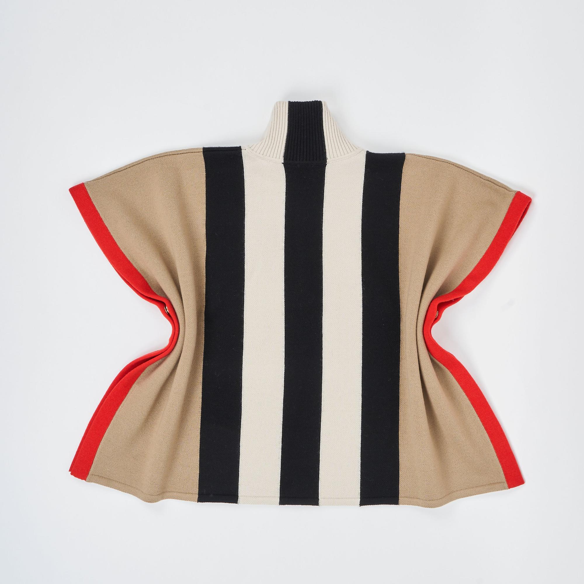 스트라이프 울 지퍼 프런트 케이프