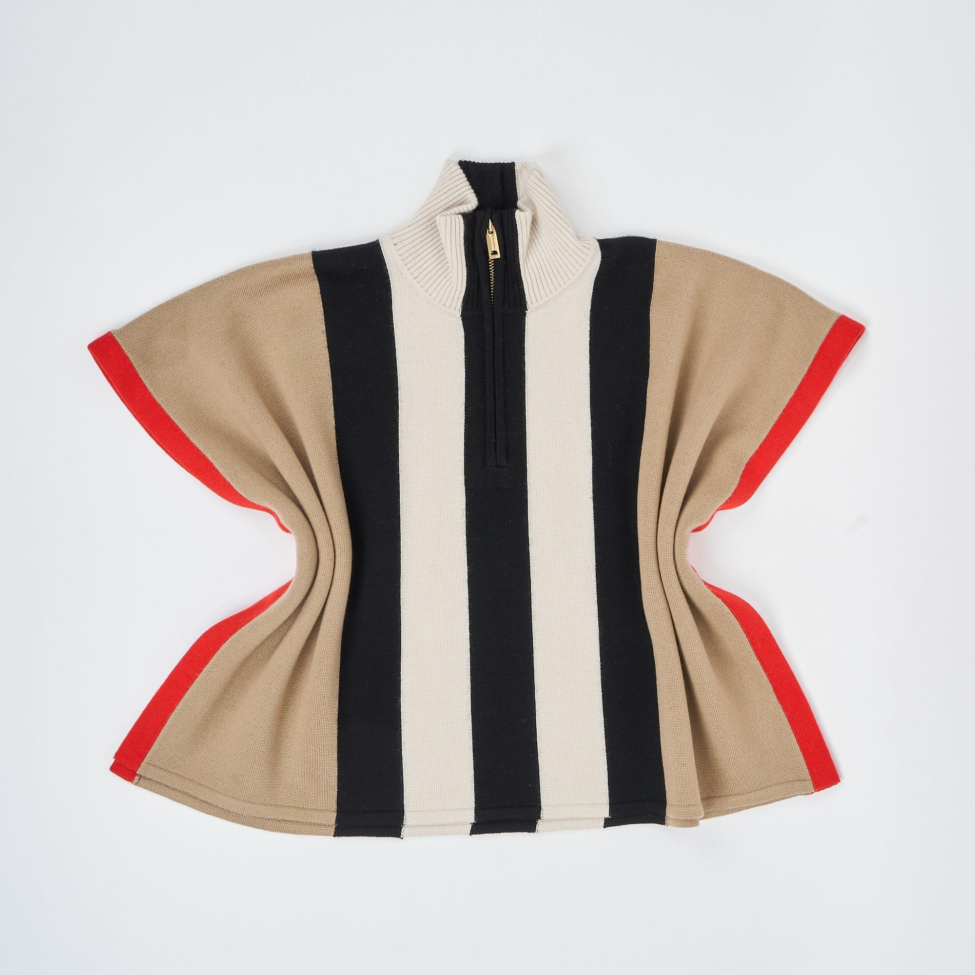 스트라이프 울 지퍼 프런트 케이프