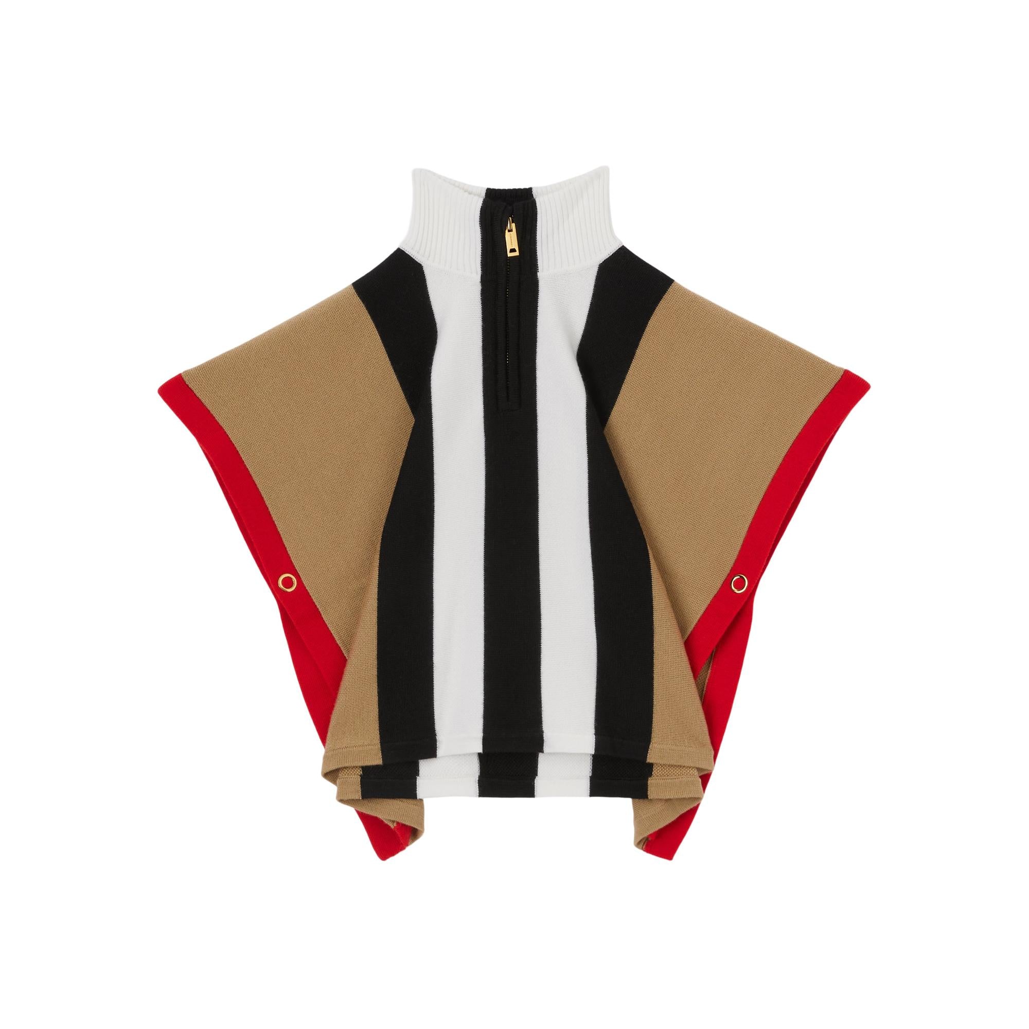 스트라이프 울 지퍼 프런트 케이프